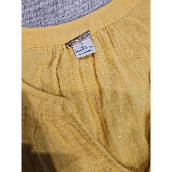 Magaschoni Women's Yellow Midi Flutter Sleeves  Pockets gauzy cotton large - Picture 7 of 8